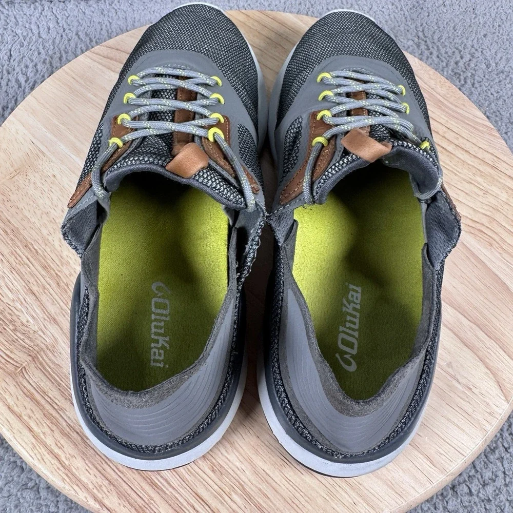 Olukai Nihoa Li Mens Size 10.5 Gray Boat Beach Comfort Lace Up Lightweight Shoes